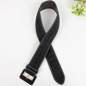 VTG Black Leather Embroidered Belt S/M